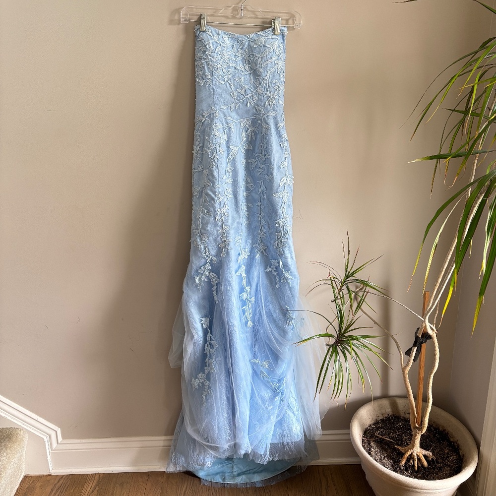 Blue Lace Maxi Prom Dress